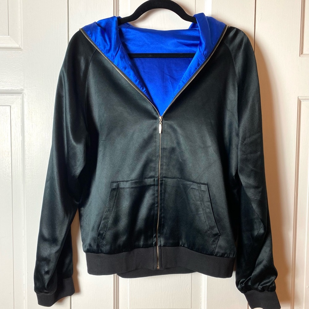 Satin Reversible Hooded Bomber Jacket